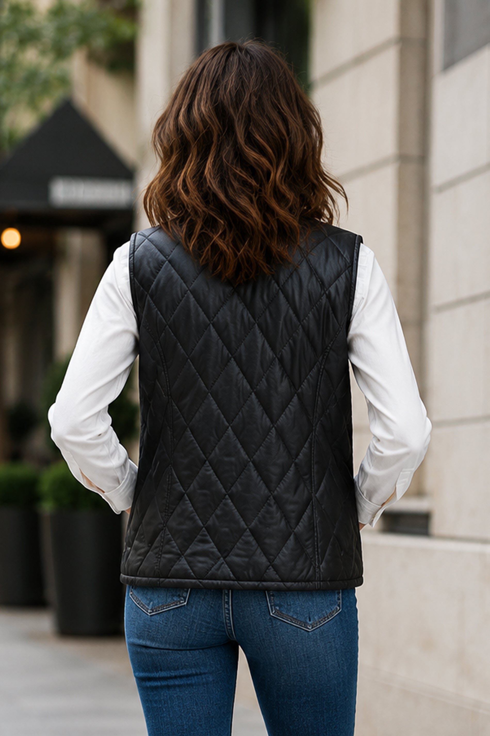 Womens Black Quilted Leather Vest
