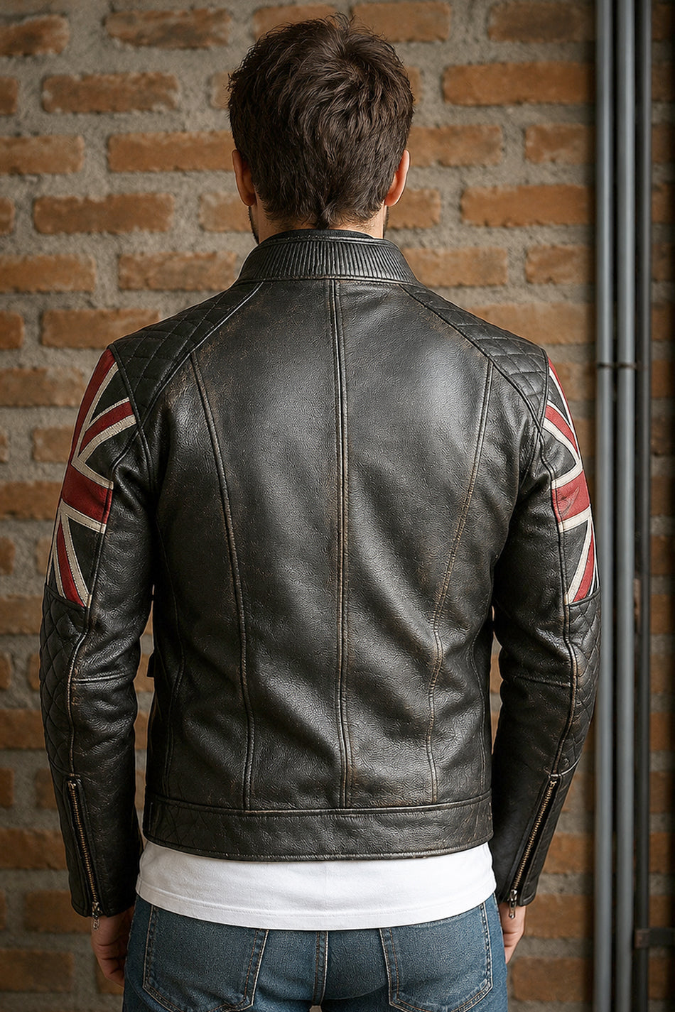 Authentic UK Flag Biker Leather Jacket Mens