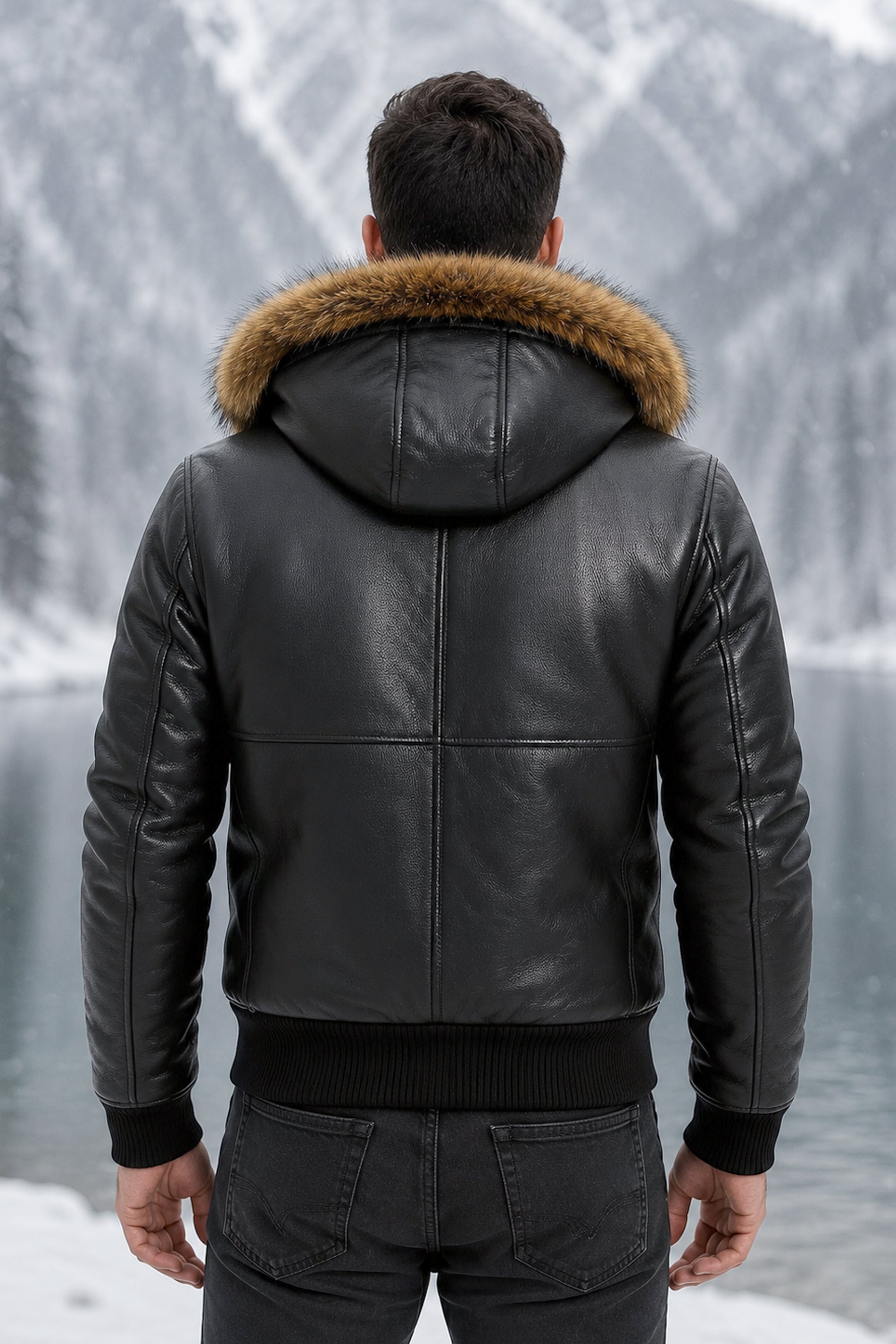 Premium Leather Bomber Jacket With Fur Hood