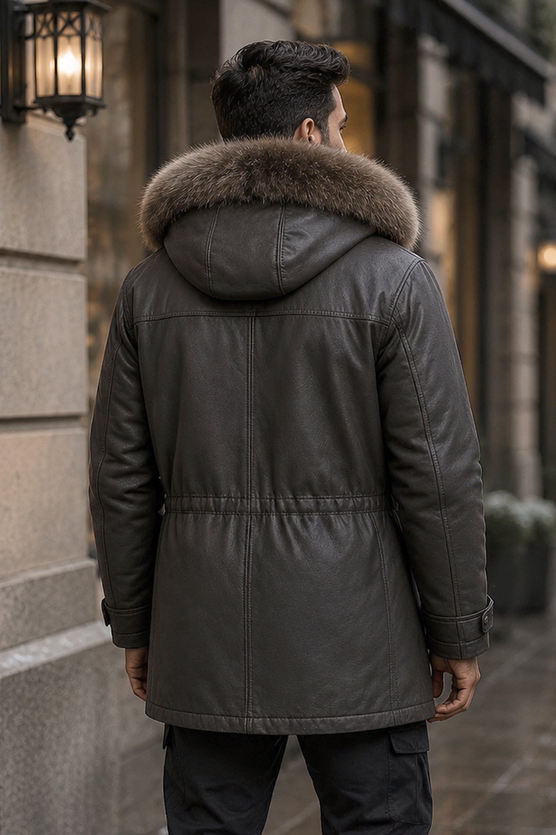 Bristol Slate Gray Leather Parka