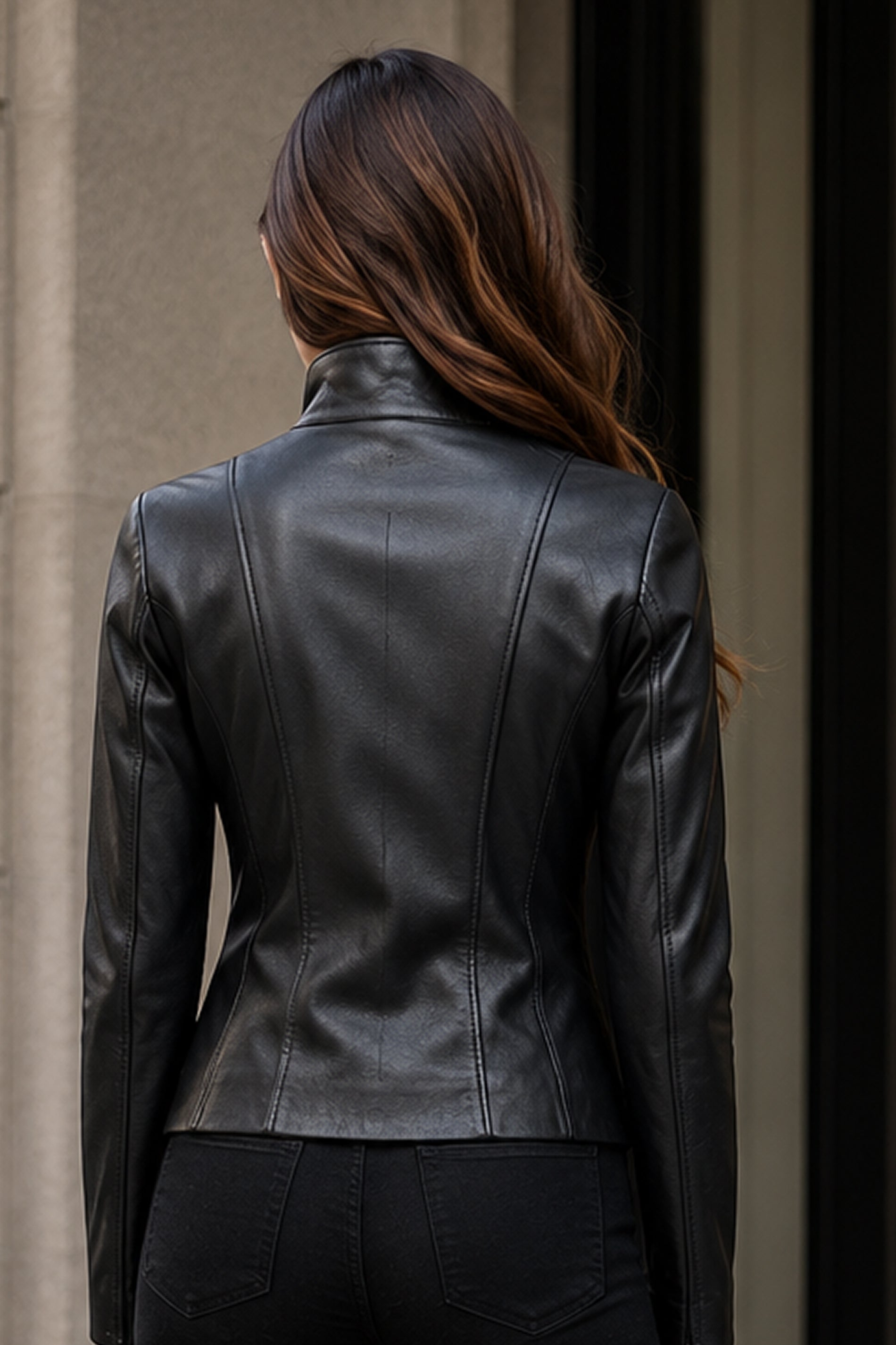 Women Black Asymmetrical Leather Jacket