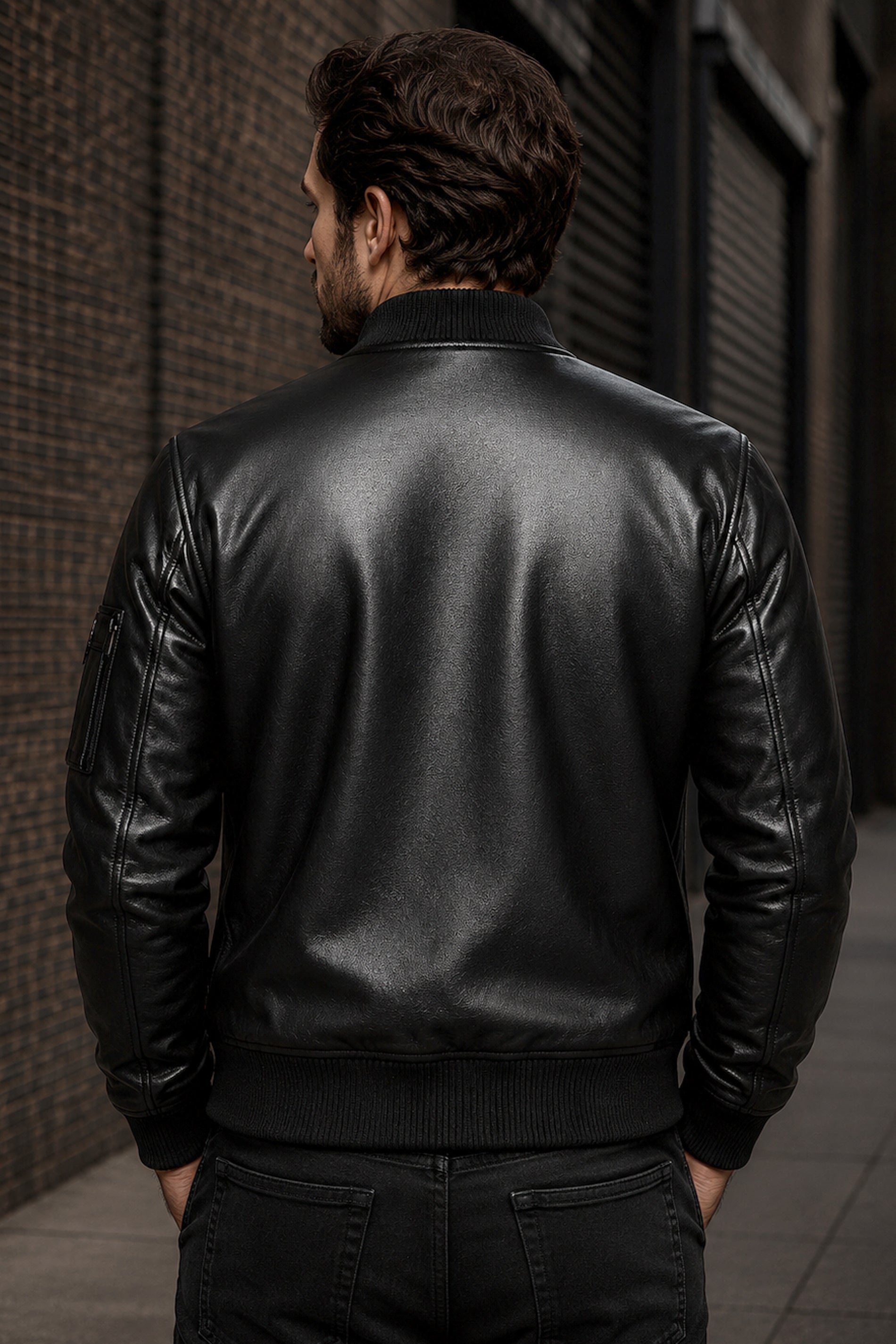 Orion Matte Black Leather Bomber Jacket