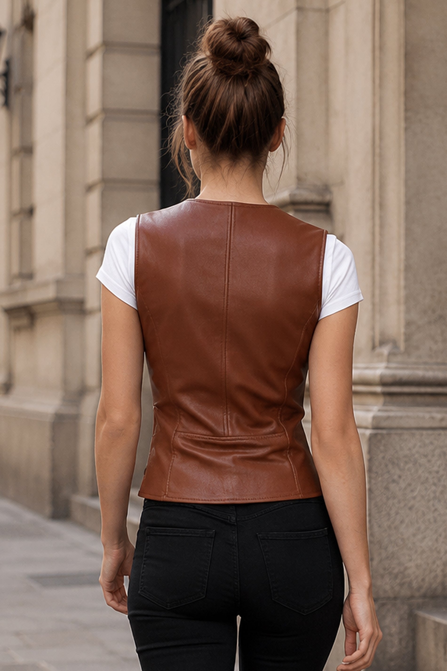 Women 27s Rayne Moto Brown Leather Vest