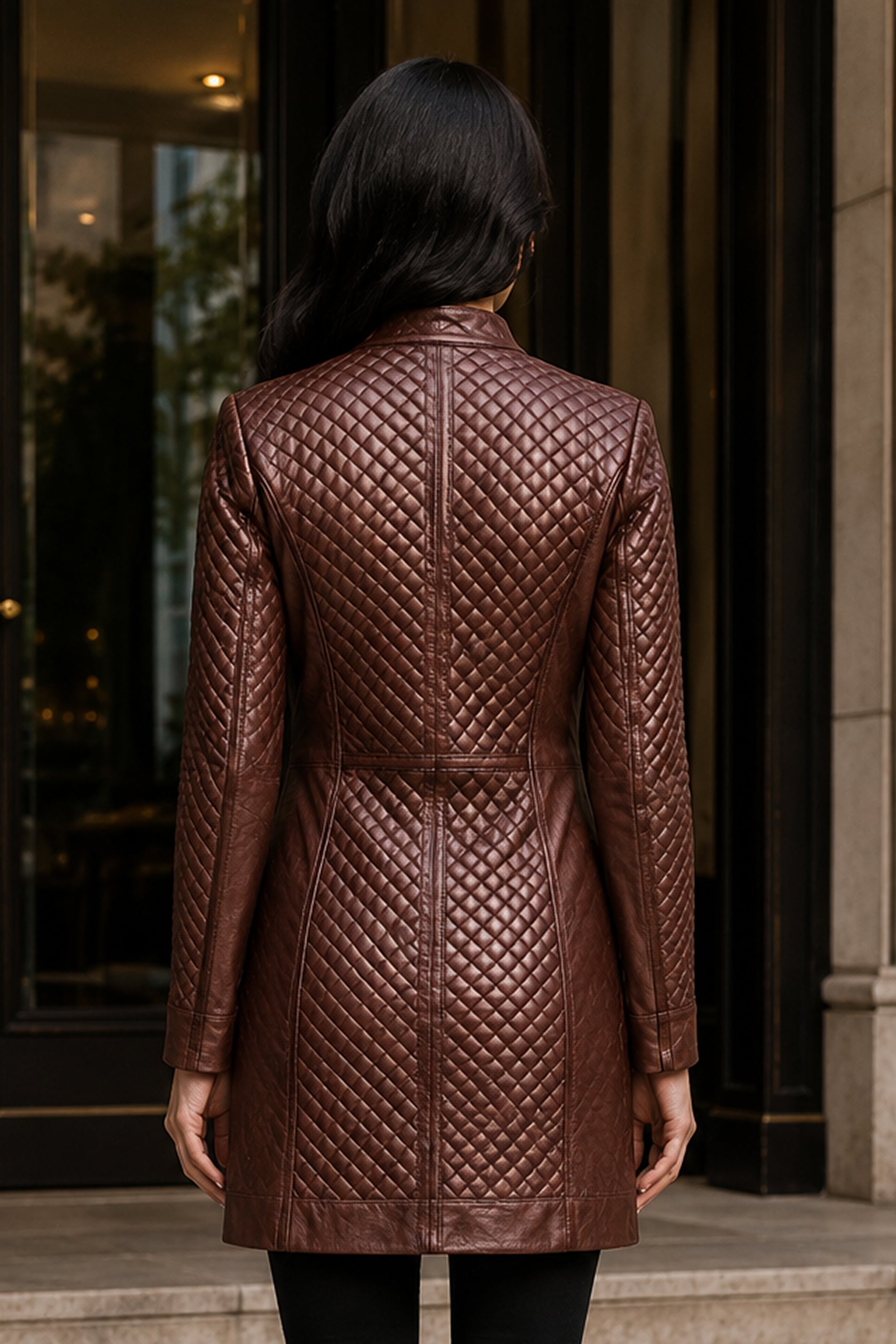 Quilted Maroon Leather Coat