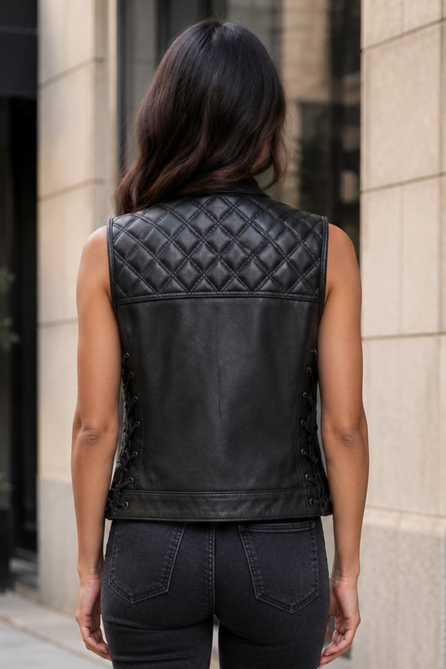 Womens Quilted Black Leather Vest