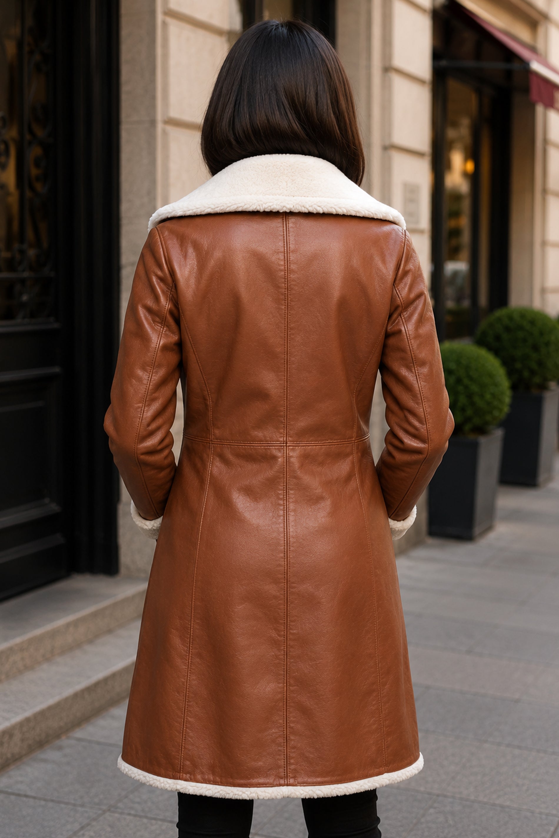 Brown Double Breasted Shearling Leather Coat