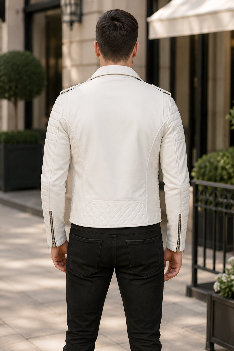 Pure White Leather Biker Jacket Mens