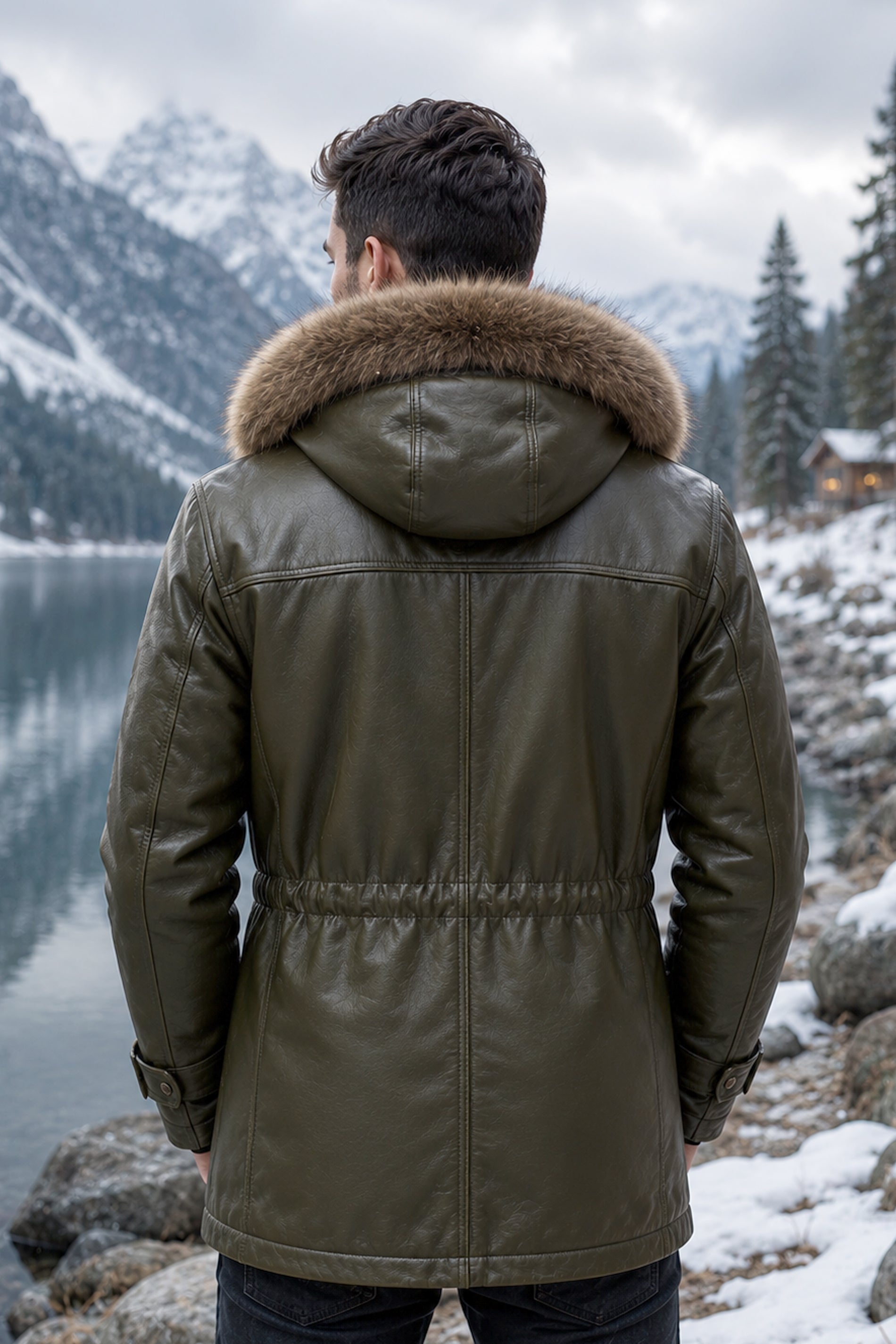 Everton Olive Green Leather Parka