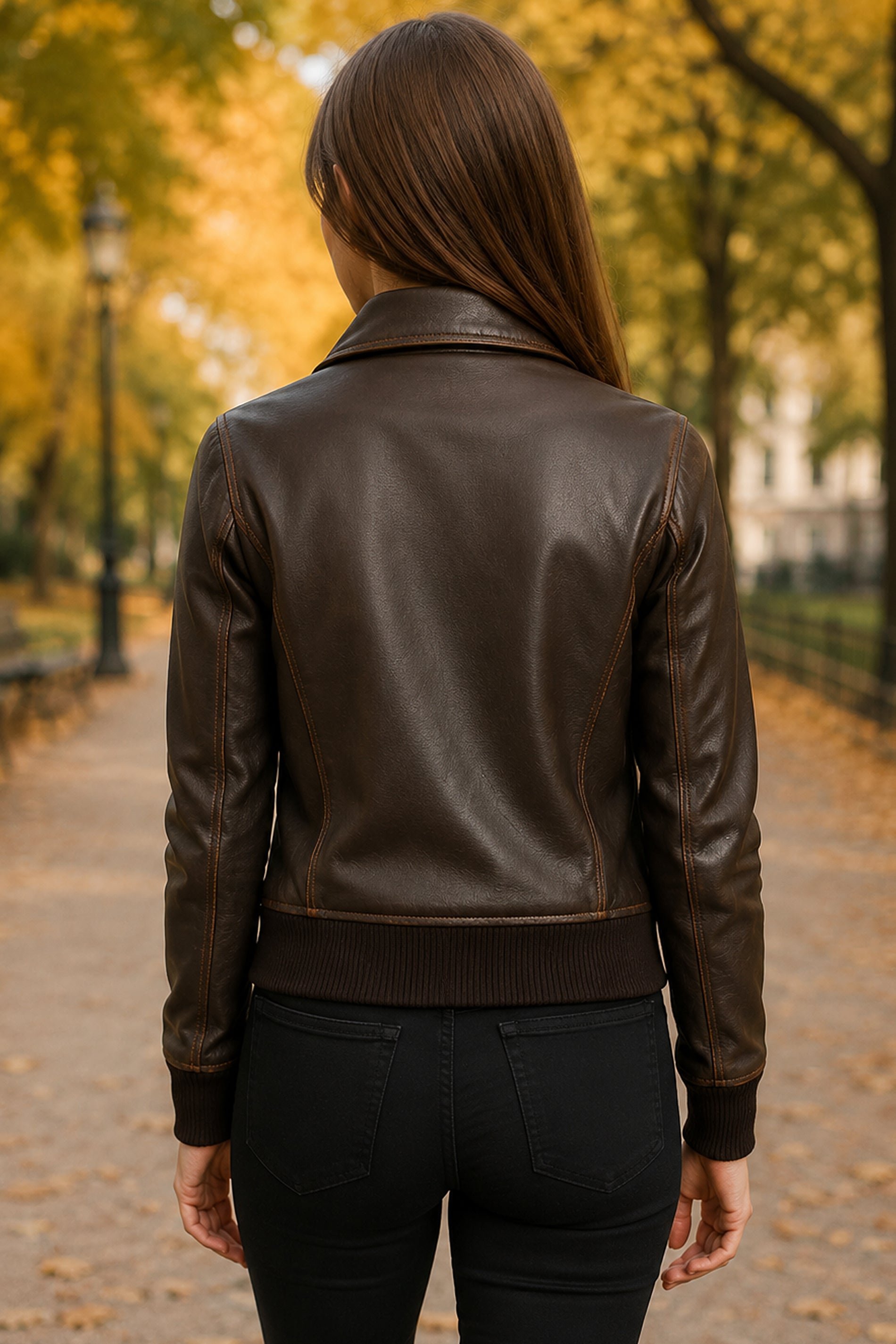 Brown Leather Bomber Jacket