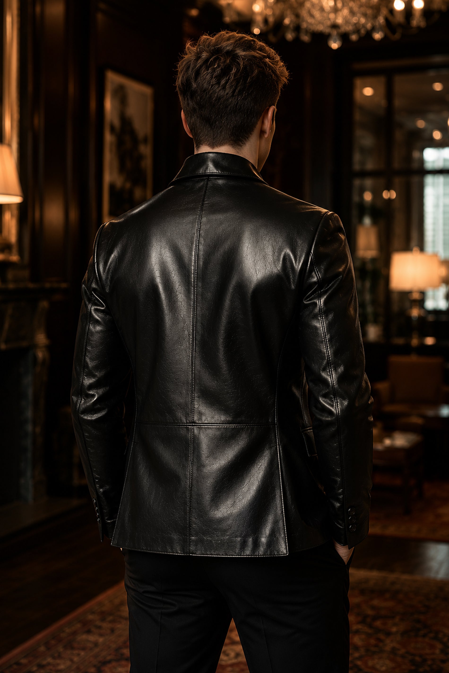 Prescott Deep Brown Leather Double Breasted Blazer