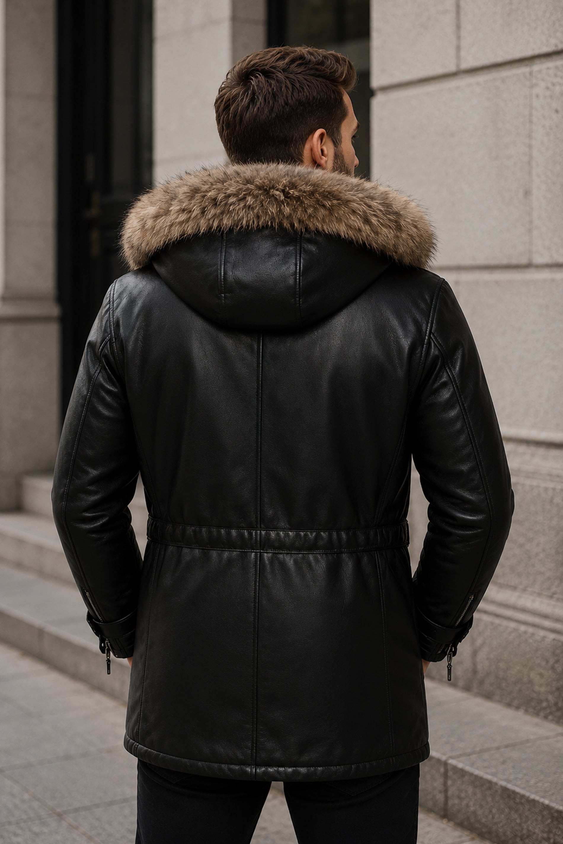 Torrance Black Leather Parka