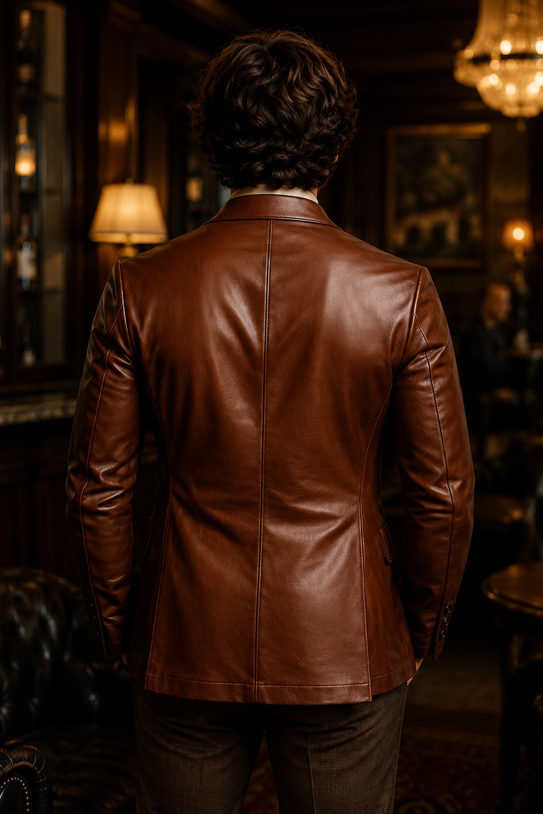 Langston Cognac Leather Double Breasted Blazer