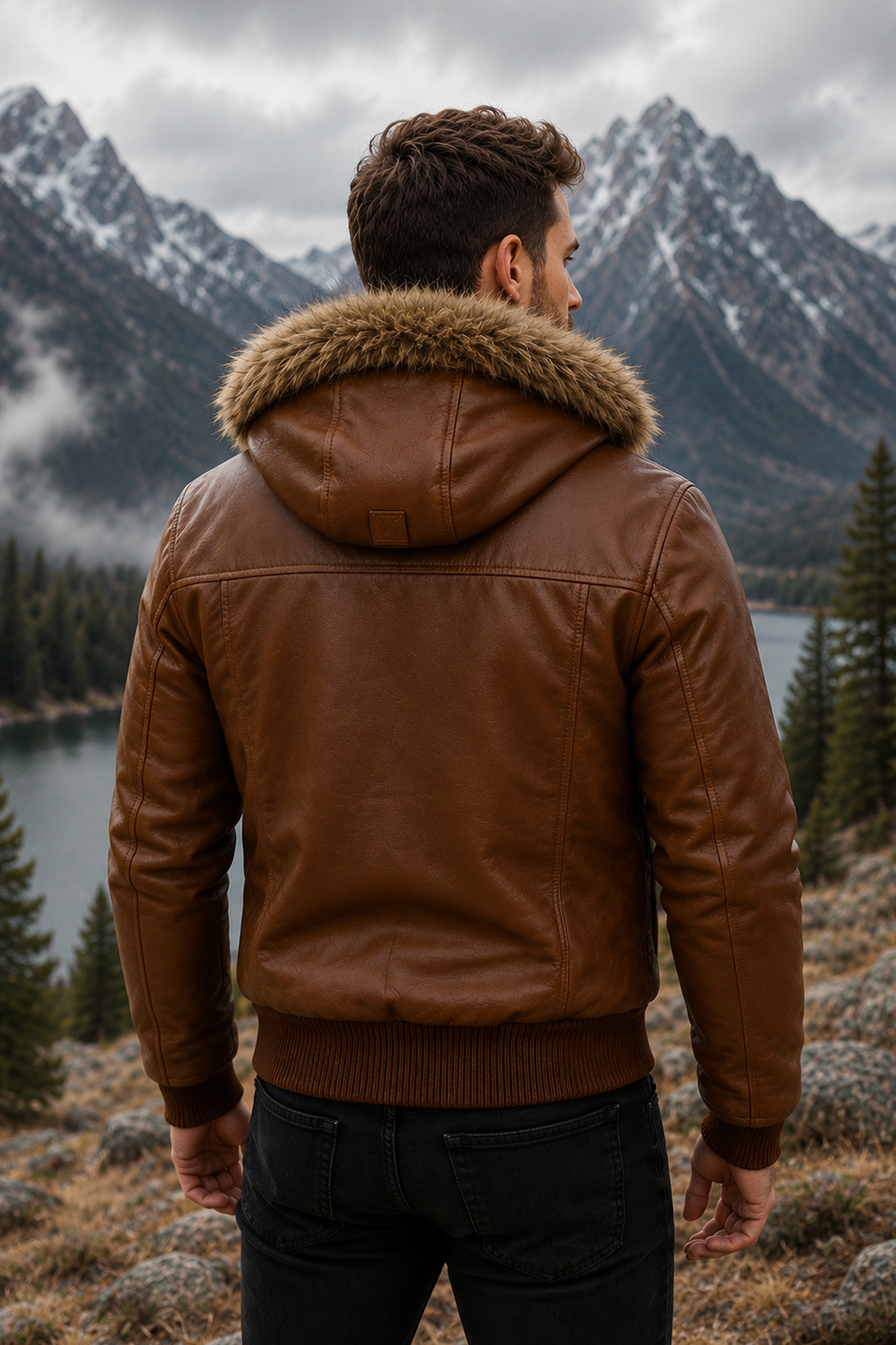 Genuine Brown Bomber Jacket With Fur Hood Mens