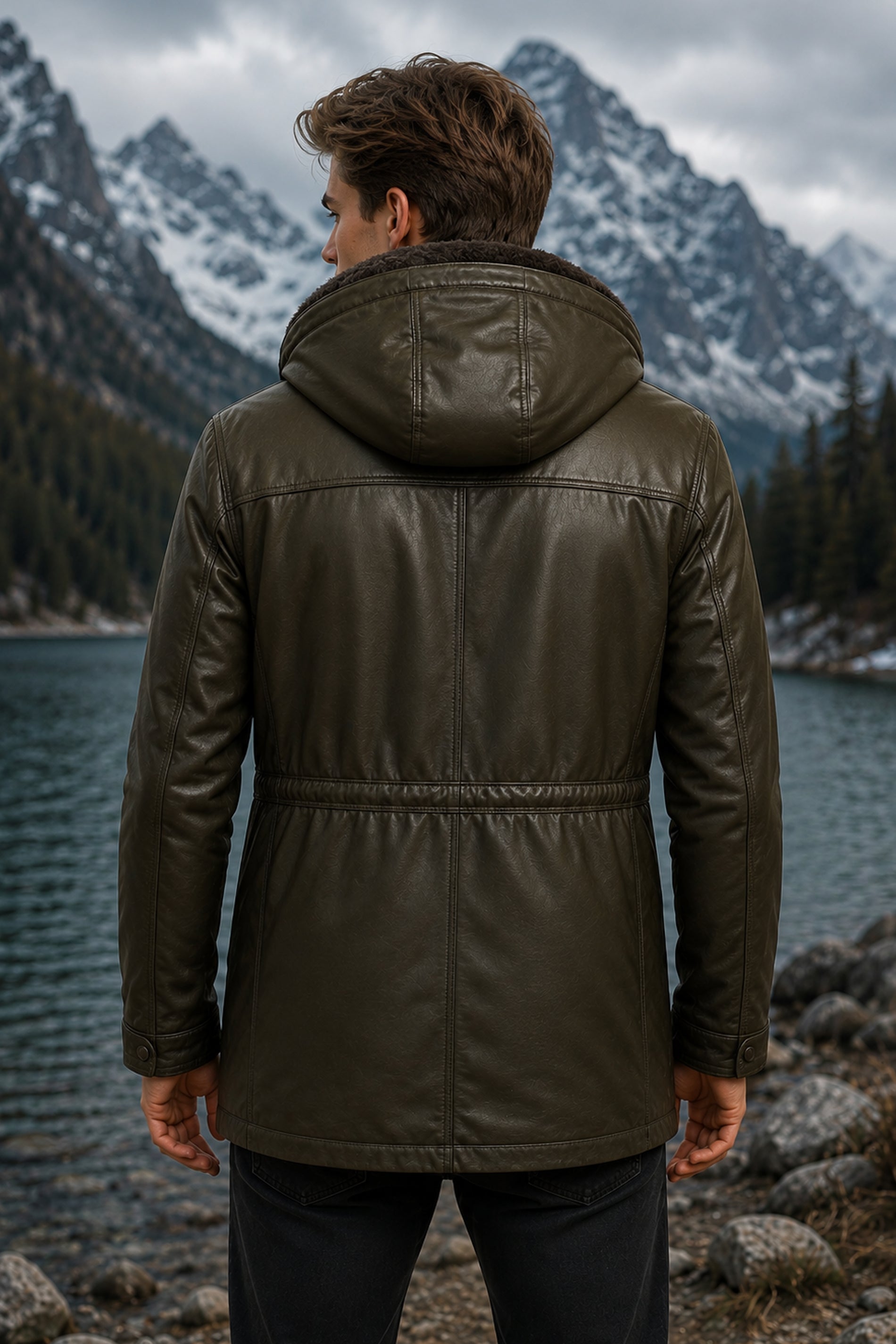 Thorndale Olive Green Leather Parka