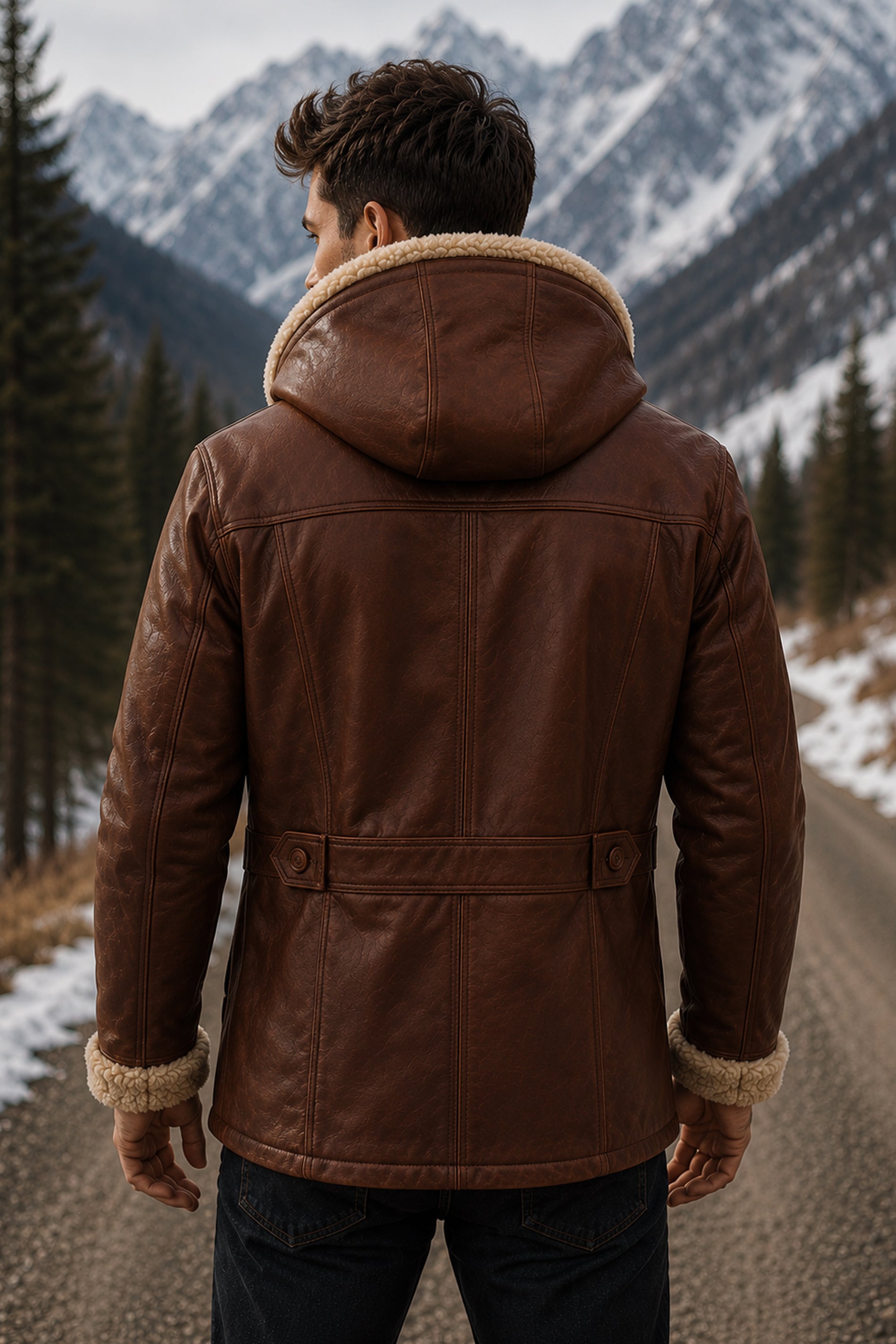 Unisex Brown Leather Jacket With Shearling