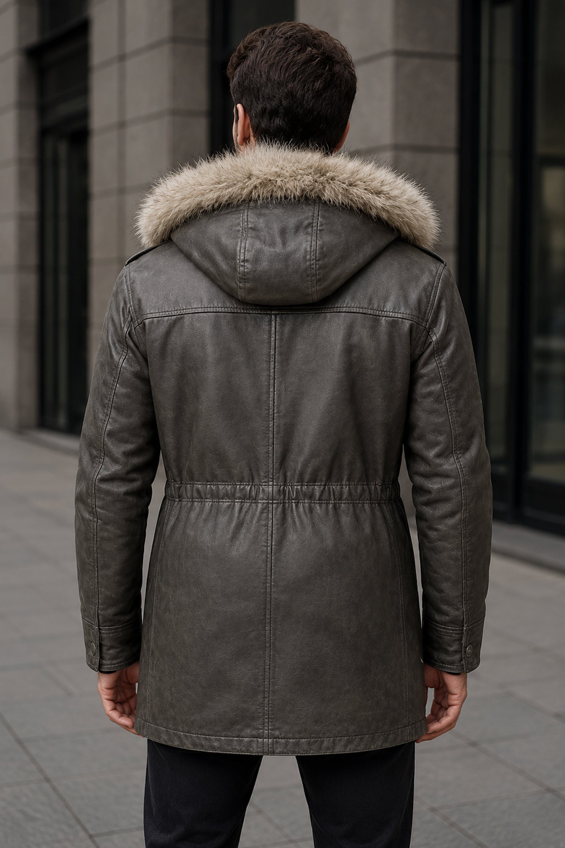 Marlowe Slate Gray Leather Parka