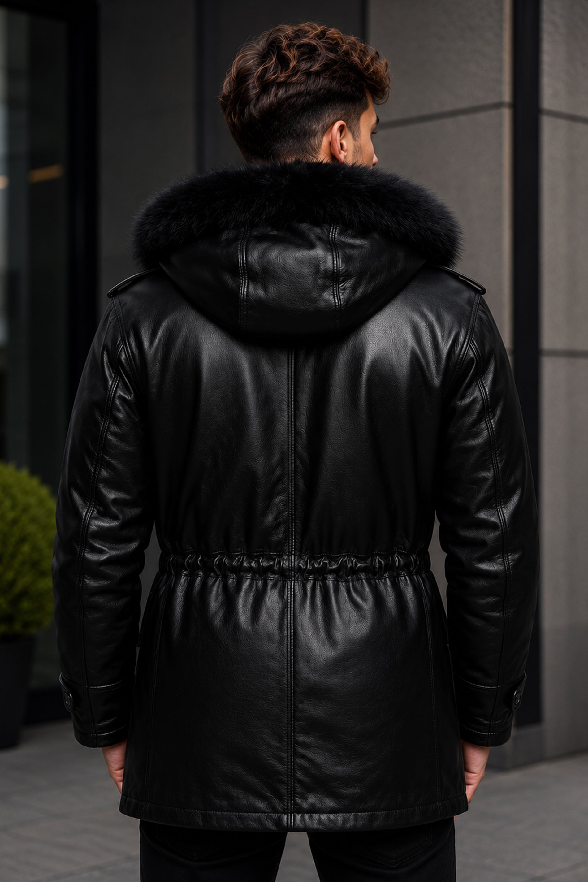 Belvedere Black Gloss Leather Parka