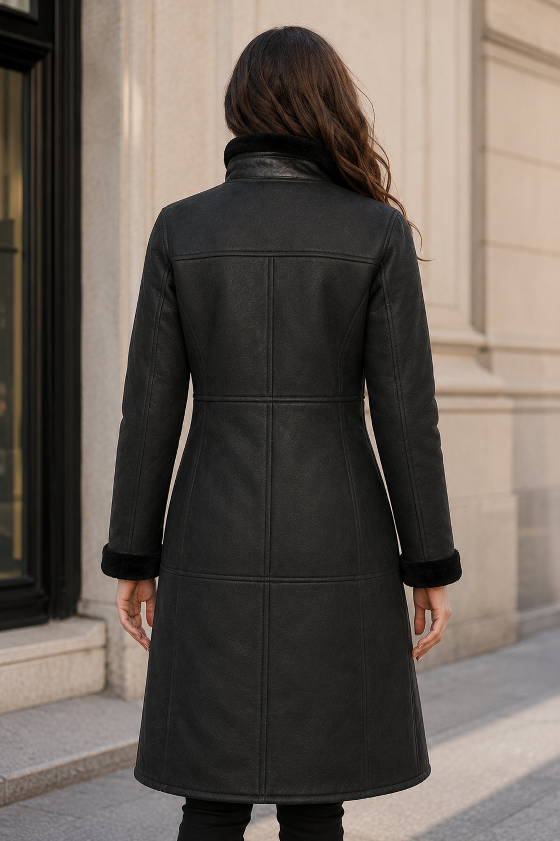 Black Shearling Leather Coat