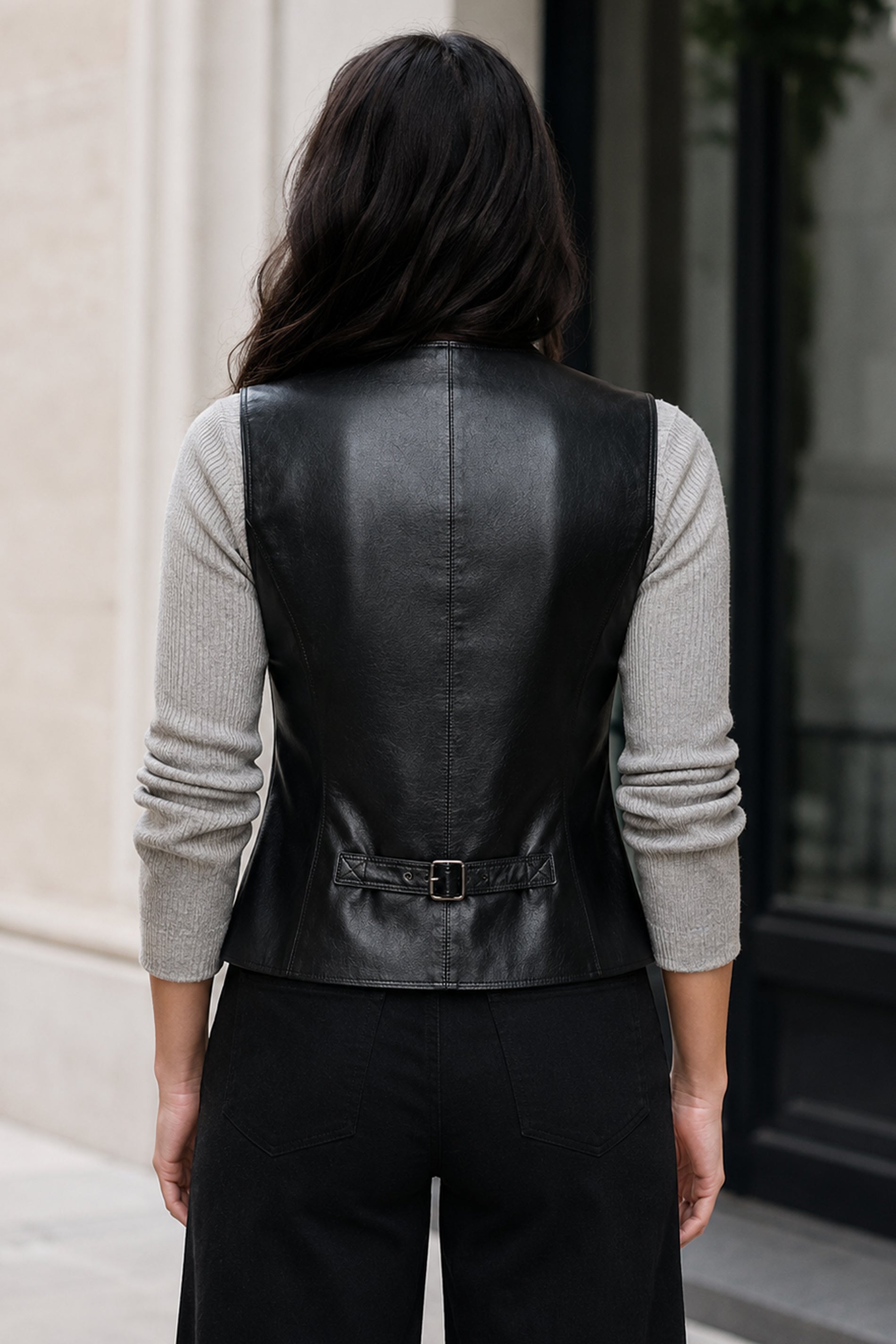 Womens Black Casual Leather Vest