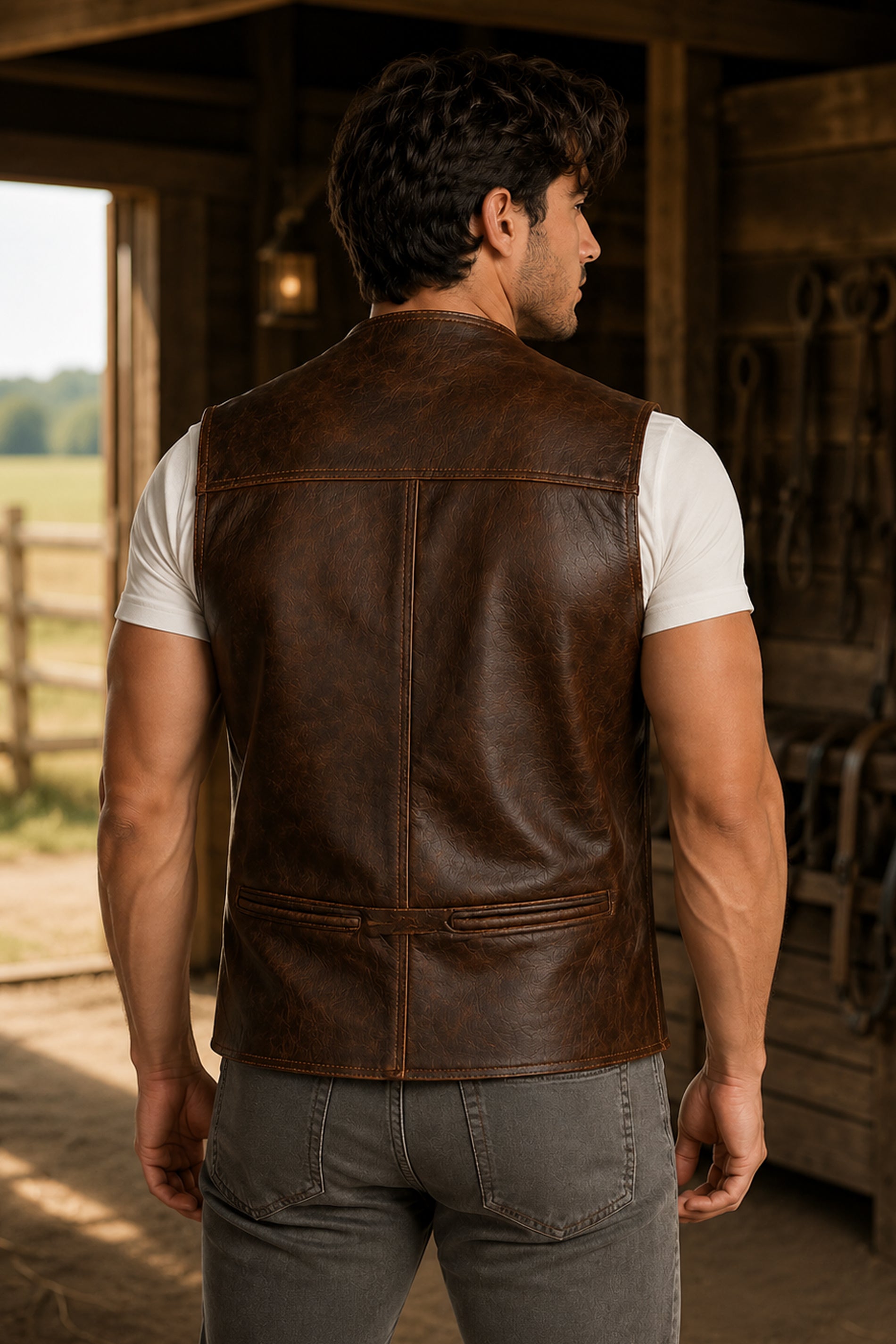 Branton Distressed Brown Leather Vest