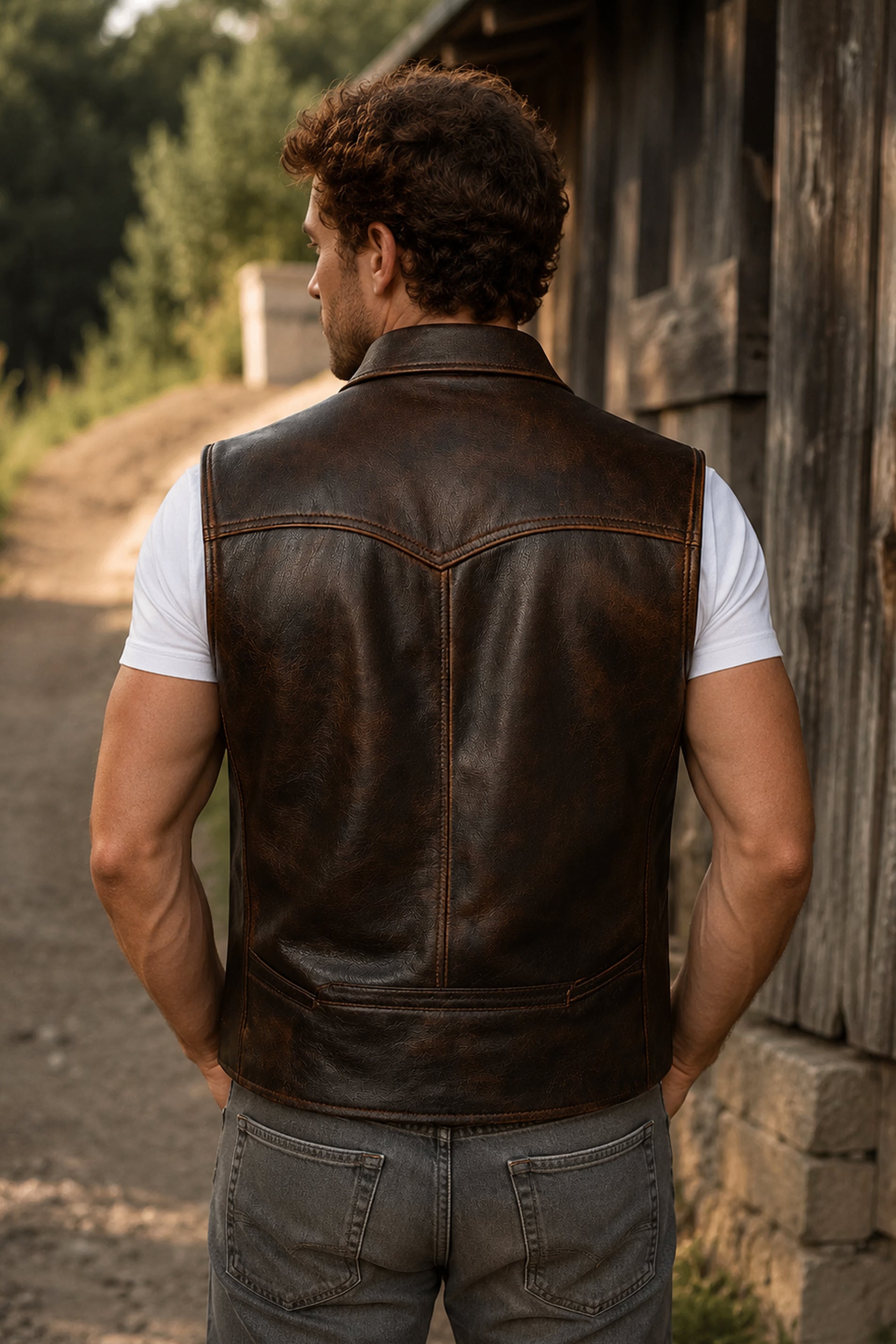 Redwood Distressed Brown Leather Vest