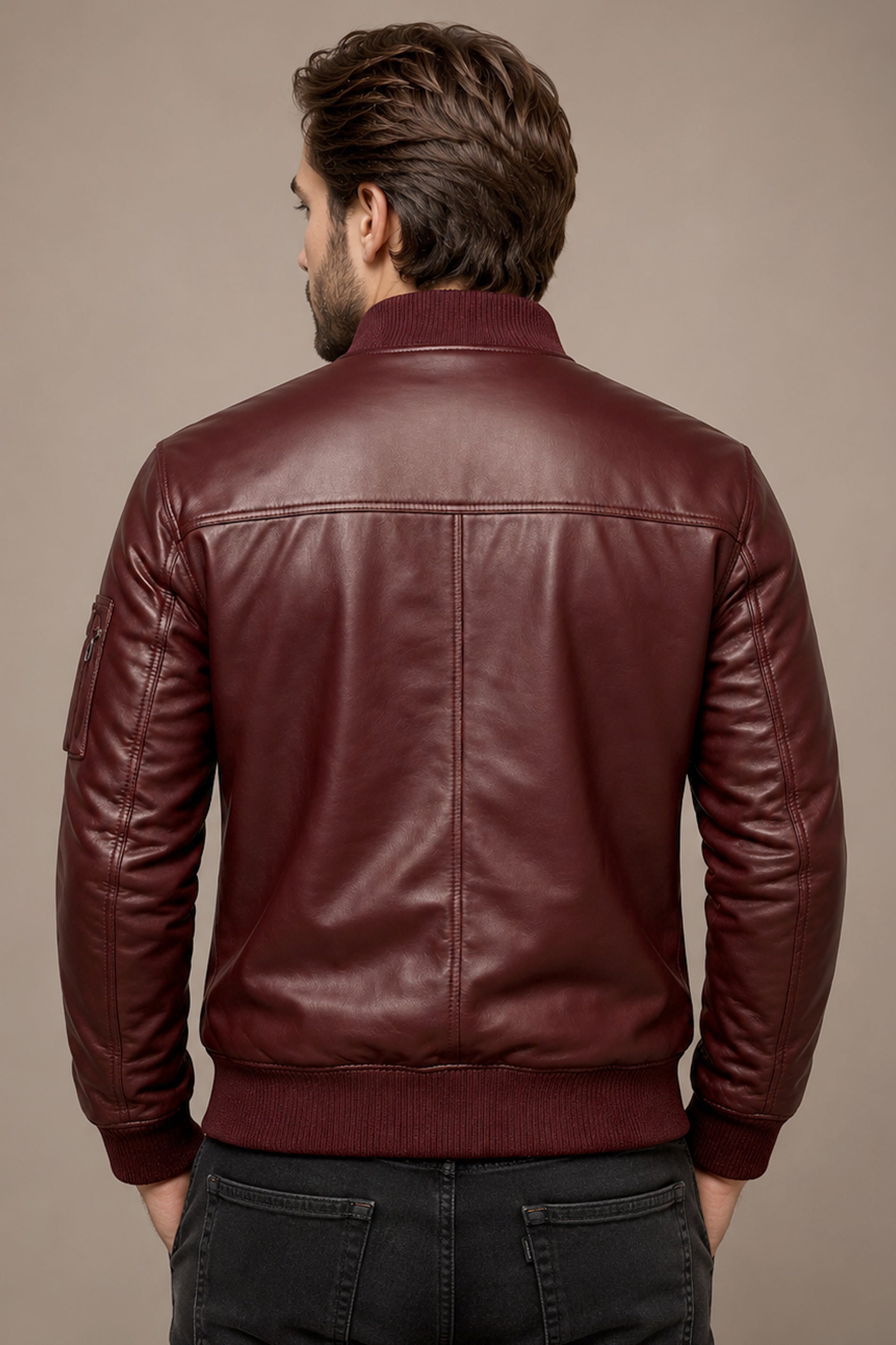Radcliffe Burgundy Shine Leather Bomber Jacket