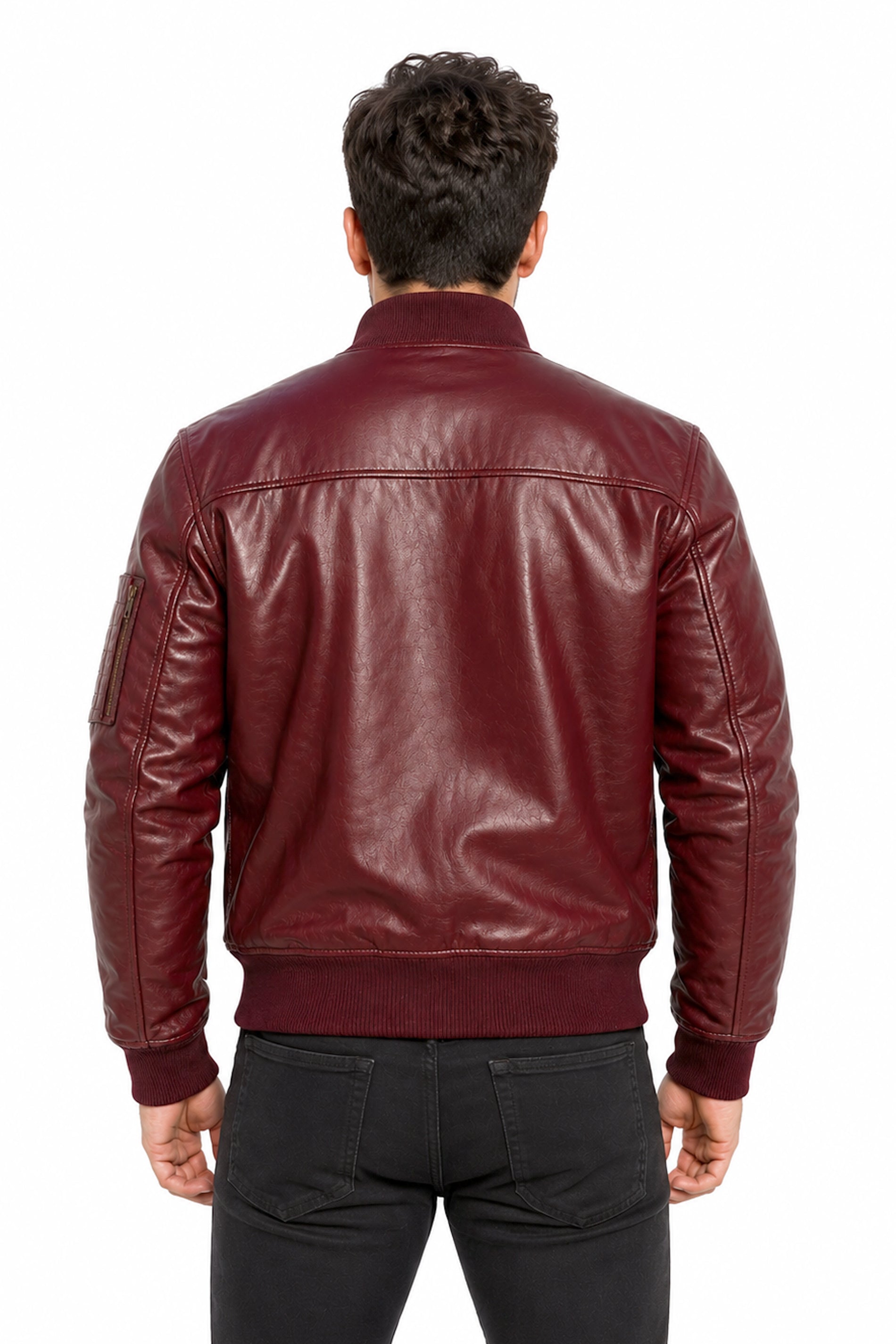 Meridian Burgundy Gloss Leather Bomber Jacket