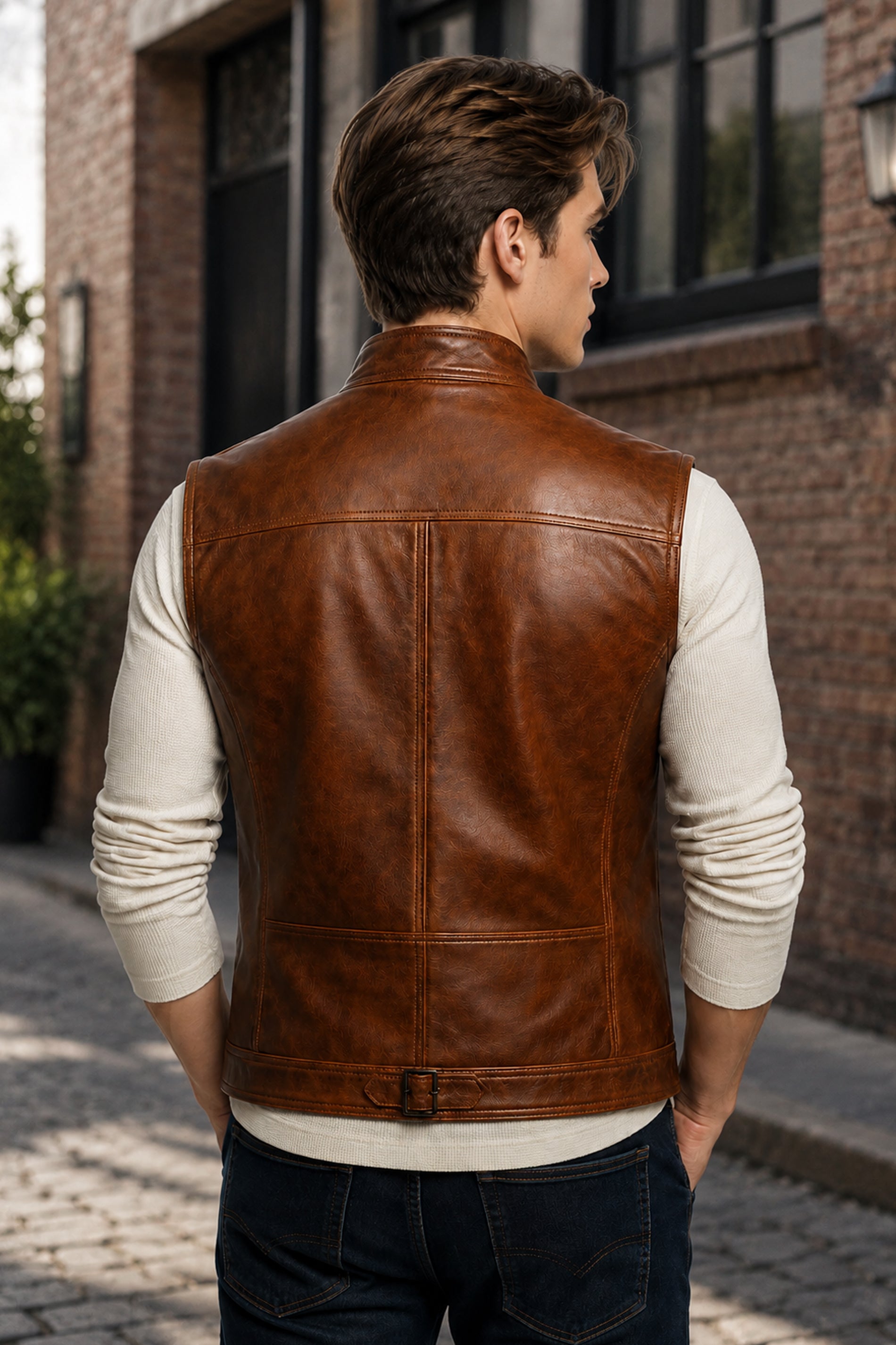 Westbrook Distressed Brown Leather Vest