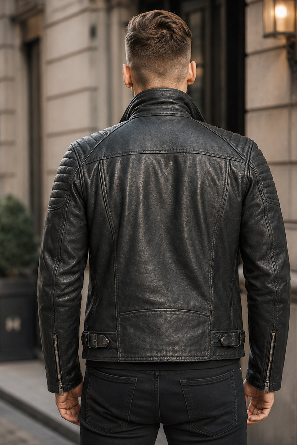 Maverick Charcoal Grey Leather Biker Jacket