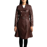 Maroon Trench Leather Coat