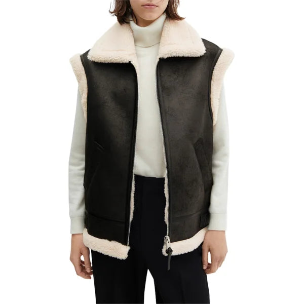 Black Shearling Leather Vest