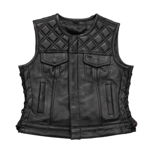 Womens Quilted Black Leather Vest