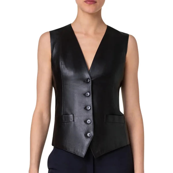 Womens Black Leather Vest
