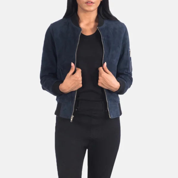 Blue Suede Bomber Jacket