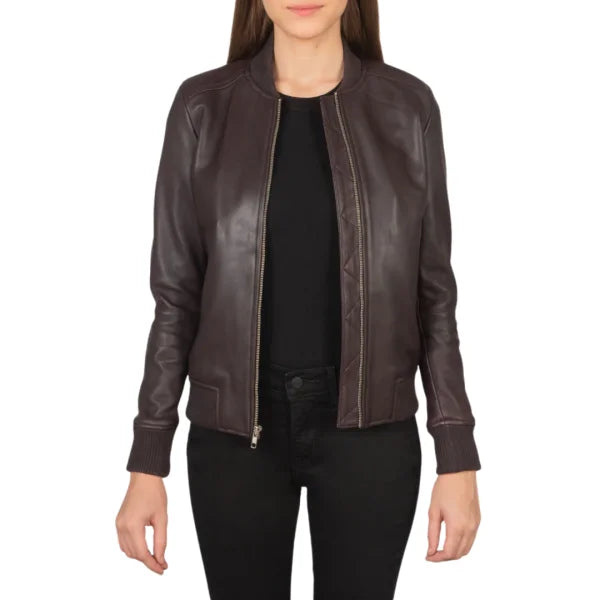 Maroon Leather Bomber Jacket