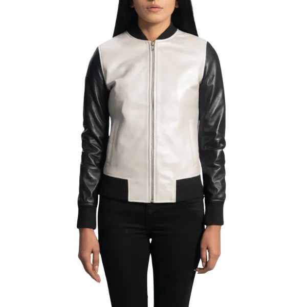 Silver Leather Bomber Jacket