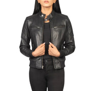 Black Biker Bomber Leather Jacket