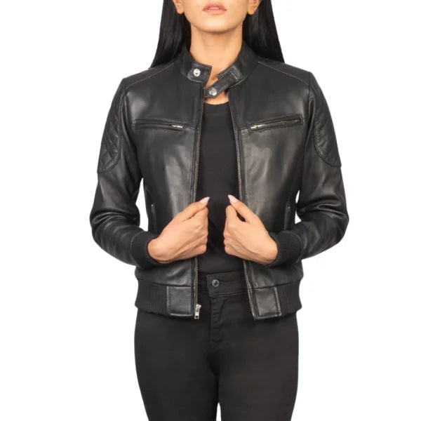 Black Biker Bomber Leather Jacket
