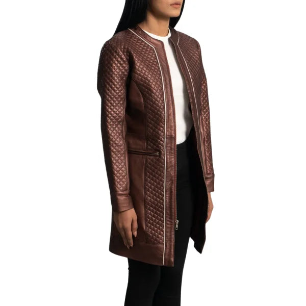 Quilted Maroon Leather Coat