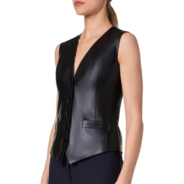 Womens Black Leather Vest