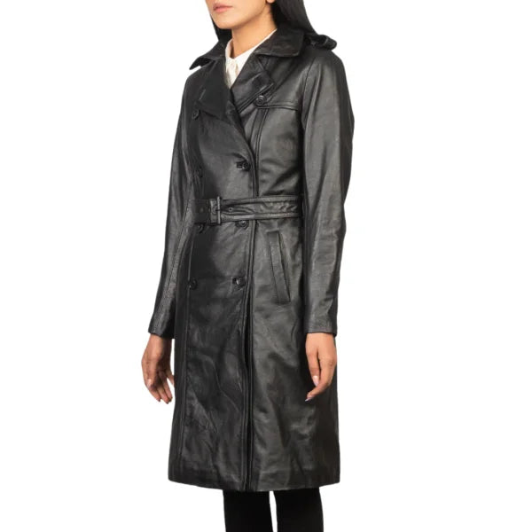 Black Double Breasted Leather Coat