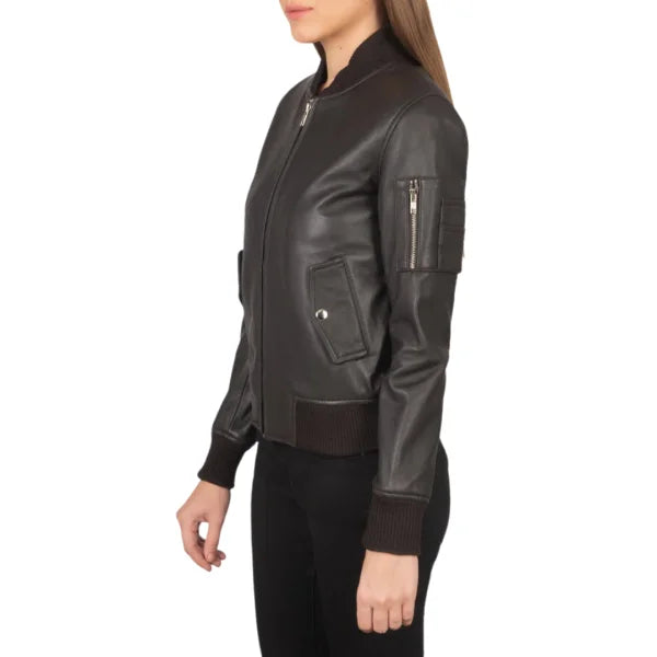 Brown Leather Bomber Jacket