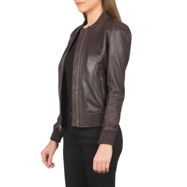 Maroon Leather Bomber Jacket