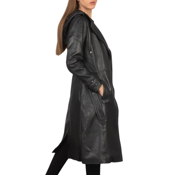 Black Hooded Trench Coat