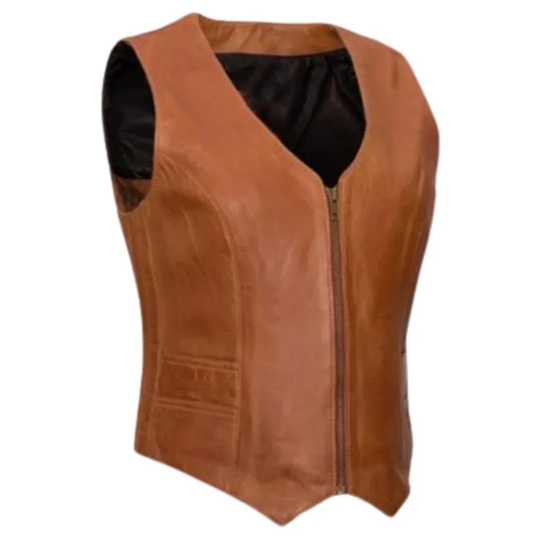 Leather Vest For Women Brown