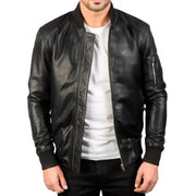 Black Leather Bomber Jacket