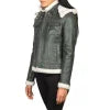 Green Hooded Shearling Leather Jacket