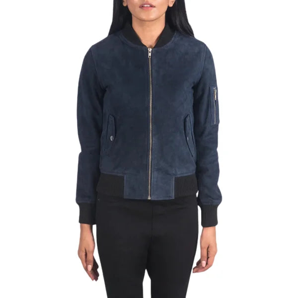 Blue Suede Bomber Jacket