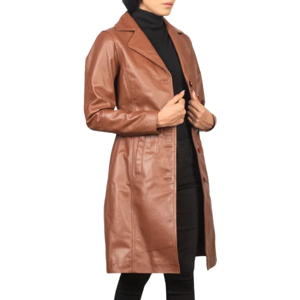Brown Single Breasted Leather Coat