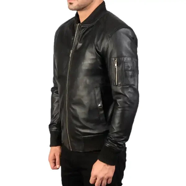 Black Leather Bomber Jacket